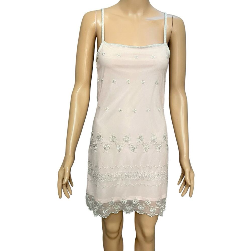 Y2K Floral Embroidered Slip Dress Juniors 3 Fairy Coquette Pink Silver Party